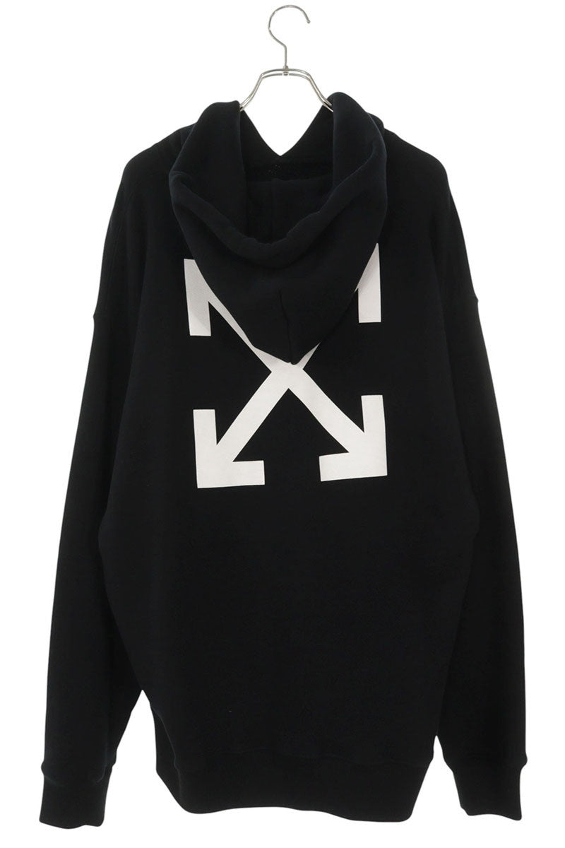 OFF-WHITE Front Print Cotton Hoodie Black Size L