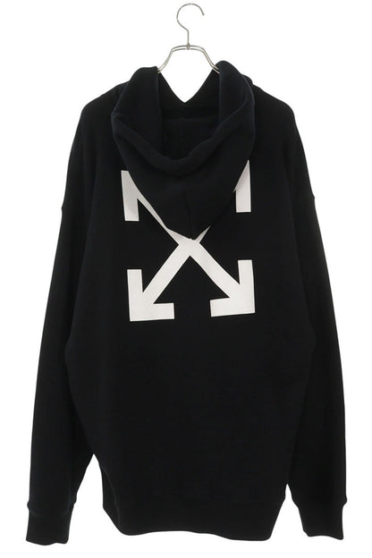 OFF-WHITE Front Print Cotton Hoodie Black Size L