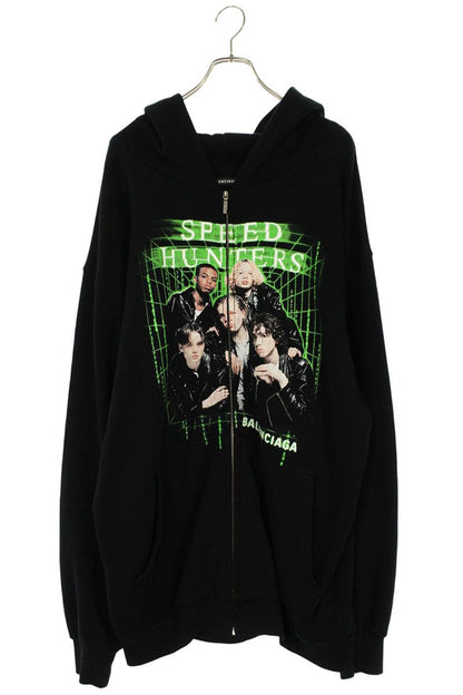 BALENCIAGA Speed Hunter Print Zip Hoodie Black Size S