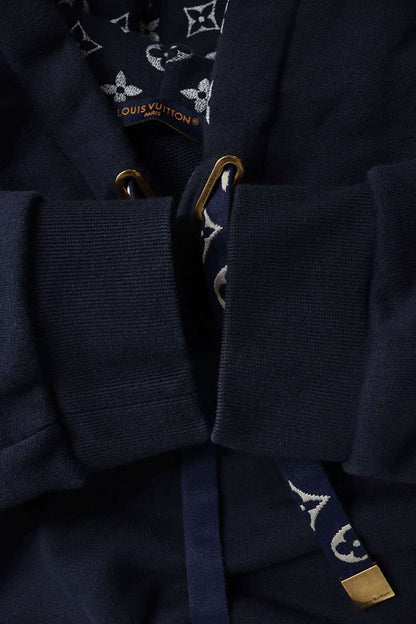 LOUISVUITTON Rhinestone Monogram Lined Hoodie Navy Size XL