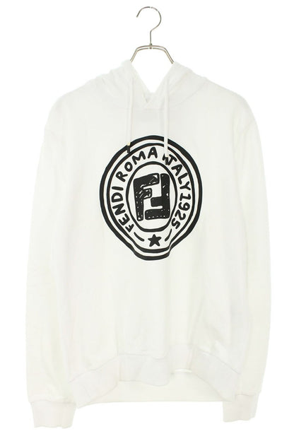 FENDI Logo Print Pullover Hoodie White Size L