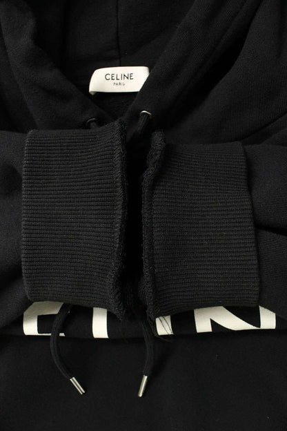 CELINE Classic Logo Loose Pullover Hoodie Black Size XL