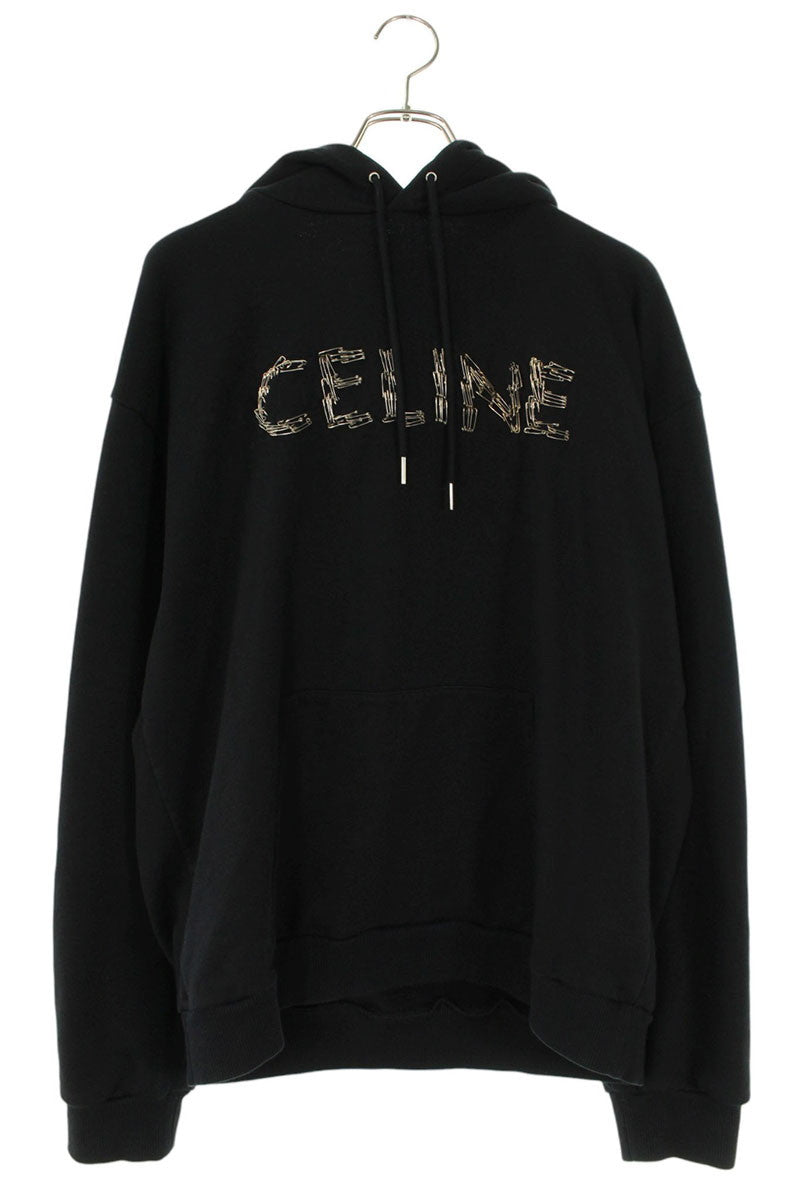 CELINE Pin Logo Pullover Hoodie Black Size XL