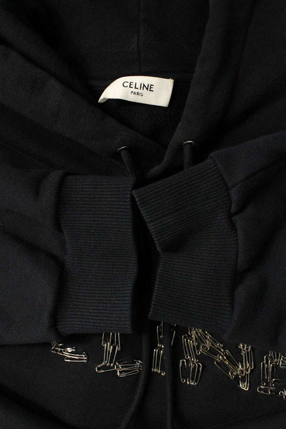 CELINE Pin Logo Pullover Hoodie Black Size XL