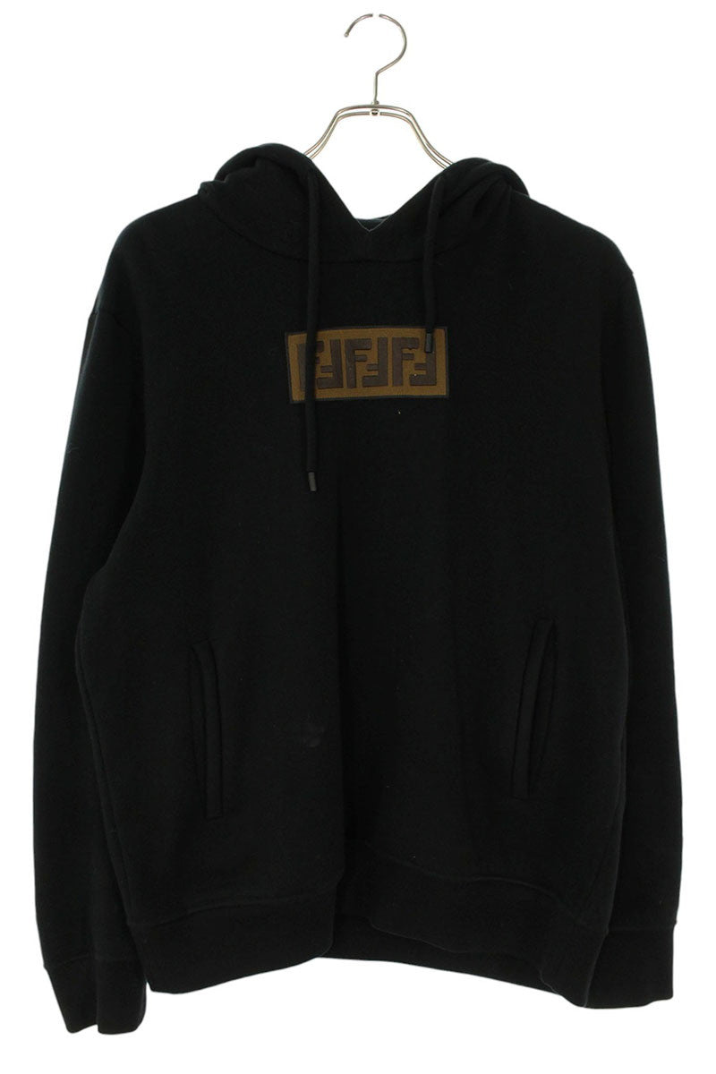 FENDI FF Logo Pullover Hoodie Black Size S