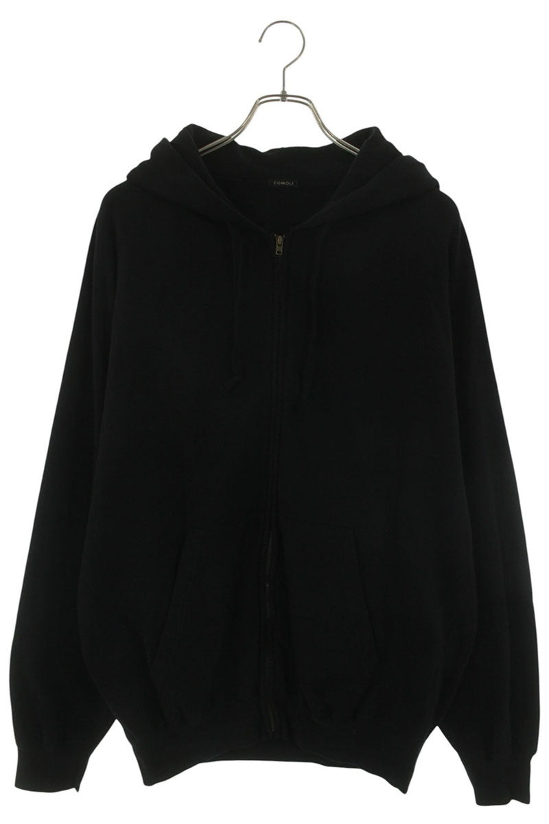 COMOLI SS26 Cotton French Terry Zip Hoodie Black Size L