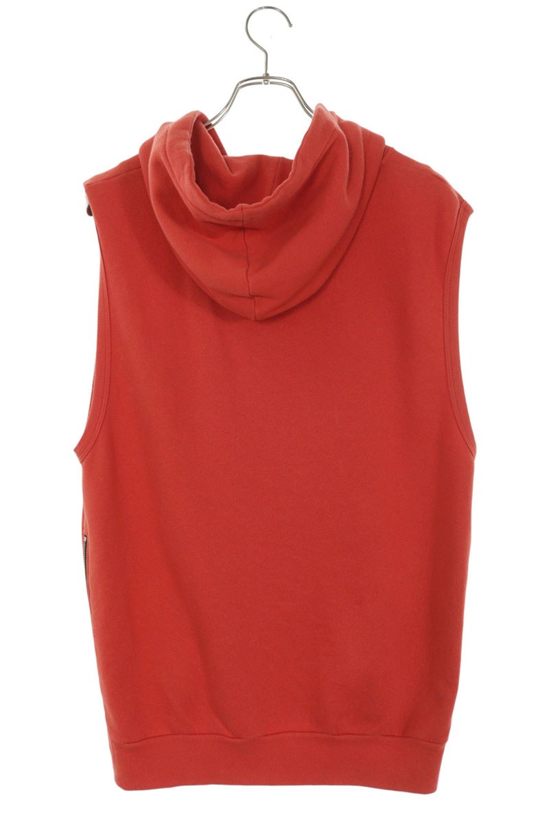 SAINT LAURENT PARIS Cotton Sleeveless Zip Hoodie Red Size S