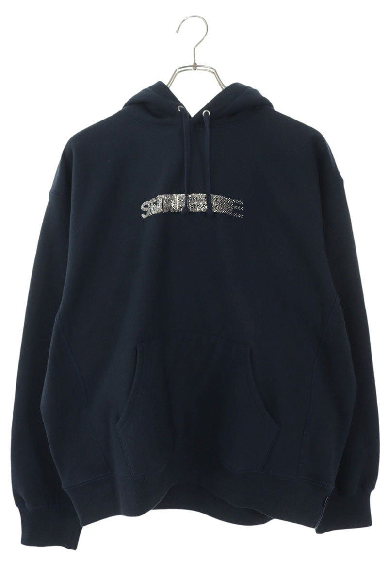 SUPREME Swarovski Motion Logo Hoodie Navy Size M