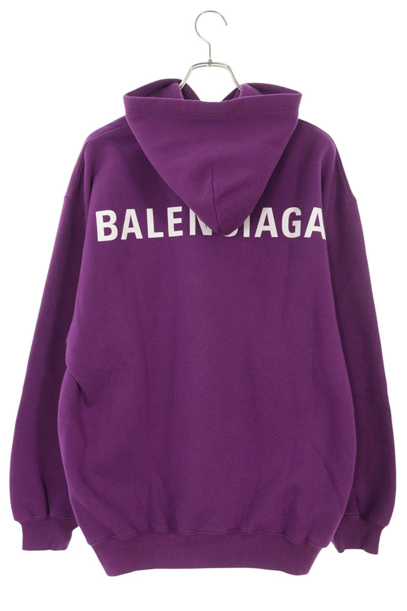 BALENCIAGA Back Logo Print Hoodie Purple Cotton Size XS