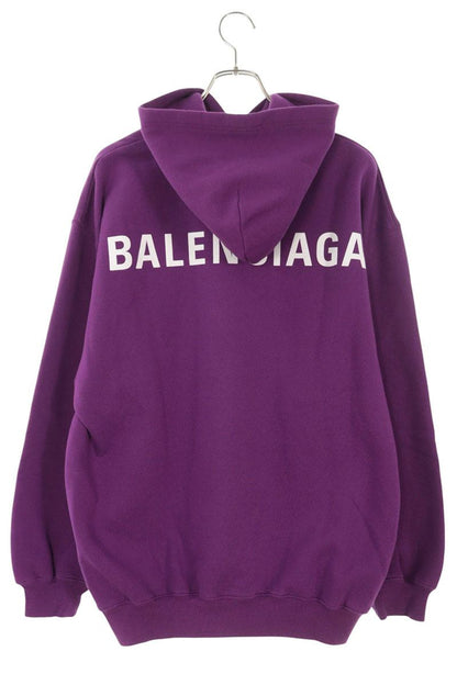 BALENCIAGA Back Logo Print Hoodie Purple Cotton Size XS