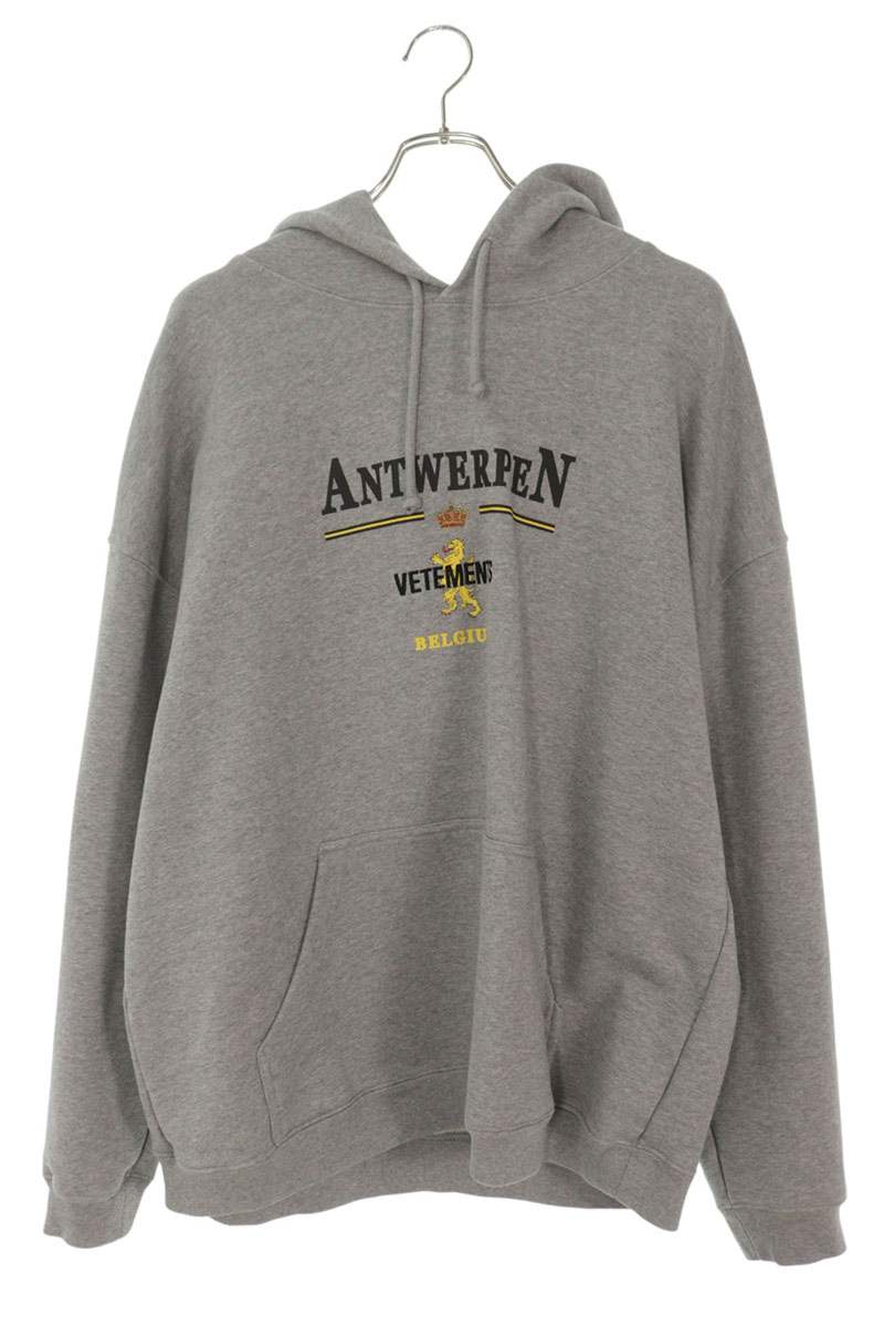 VETEMENTS Antwerp Logo Embroidery Hoodie Gray Size M