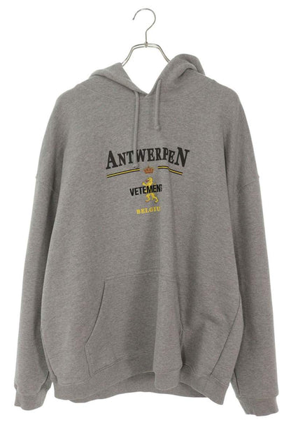 VETEMENTS Antwerp Logo Embroidery Hoodie Gray Size M