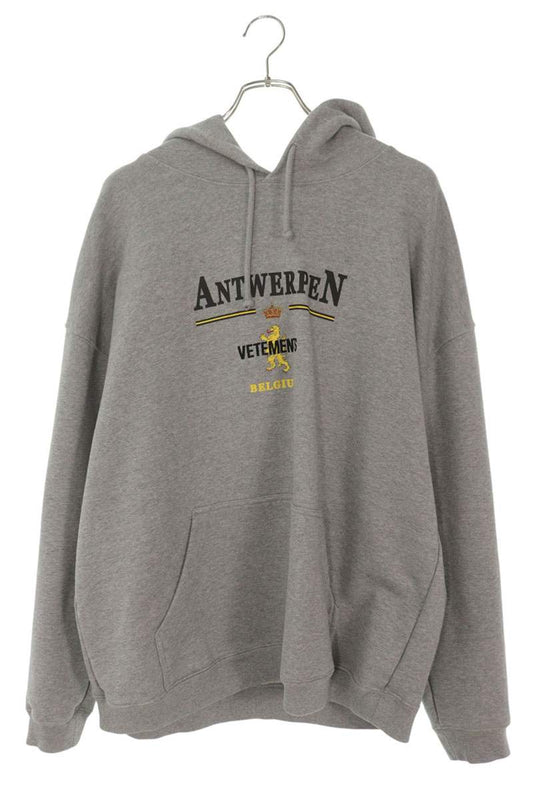 VETEMENTS Antwerp Logo Embroidery Hoodie Gray Size M
