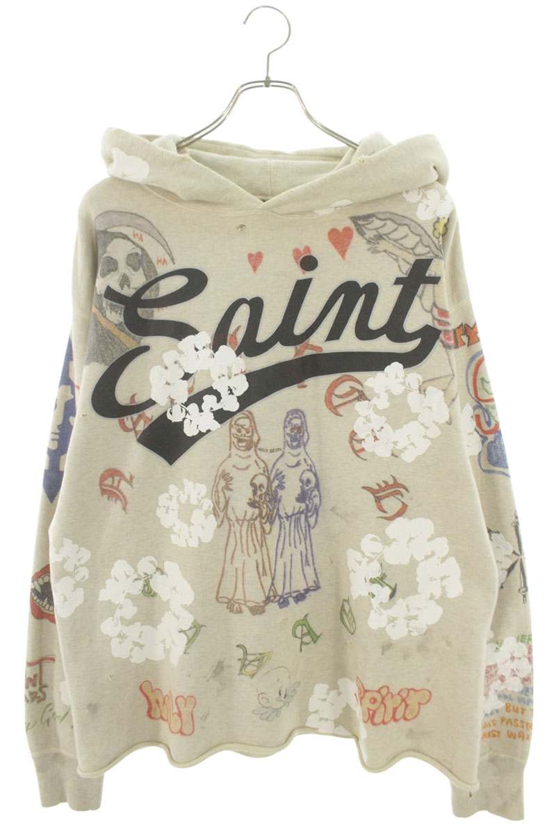 SAINT MICHAEL 22SS Allover Print Hoodie Beige Size L