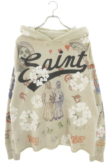 SAINT MICHAEL 22SS Allover Print Hoodie Beige Size L
