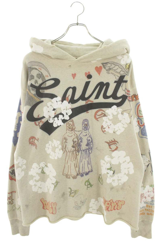 SAINT MICHAEL 22SS Allover Print Hoodie Beige Size L