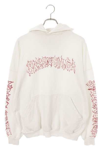 BALENCIAGA Metal Outline Pullover Hoodie White Size XS