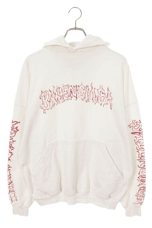 BALENCIAGA Metal Outline Pullover Hoodie White Size XS