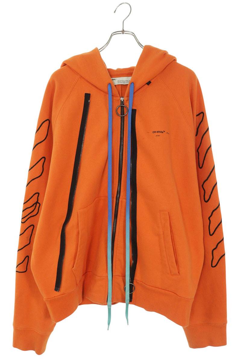 OFF-WHITE Back Arrow Embroidered Zip Hoodie Orange Size L
