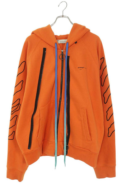 OFF-WHITE Back Arrow Embroidered Zip Hoodie Orange Size L