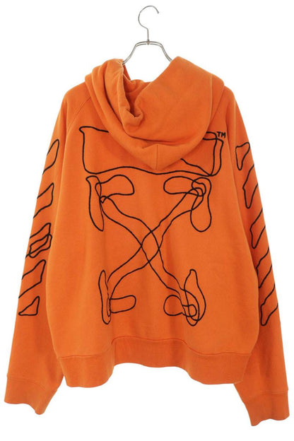 OFF-WHITE Back Arrow Embroidered Zip Hoodie Orange Size L