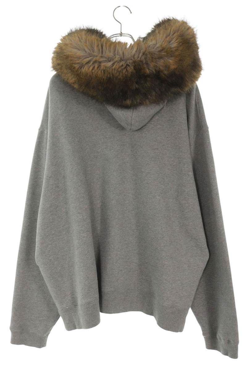 BALENCIAGA Fur Oversized Zip Up Hoodie Gray Size M