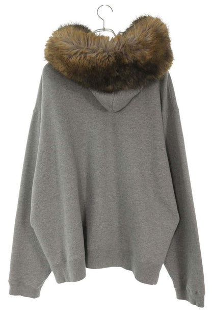 BALENCIAGA Fur Oversized Zip Up Hoodie Gray Size M