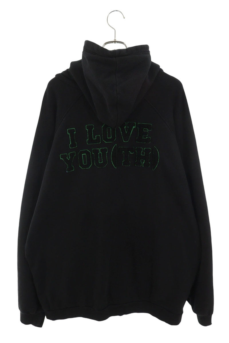 RAF SIMONS Oversized Zipped Hoodie With Badge Black Size M