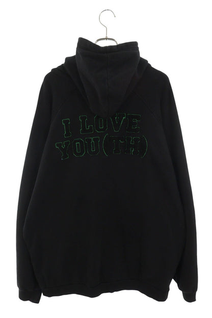 RAF SIMONS Oversized Zipped Hoodie With Badge Black Size M