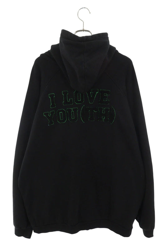 RAF SIMONS Oversized Zipped Hoodie With Badge Black Size M