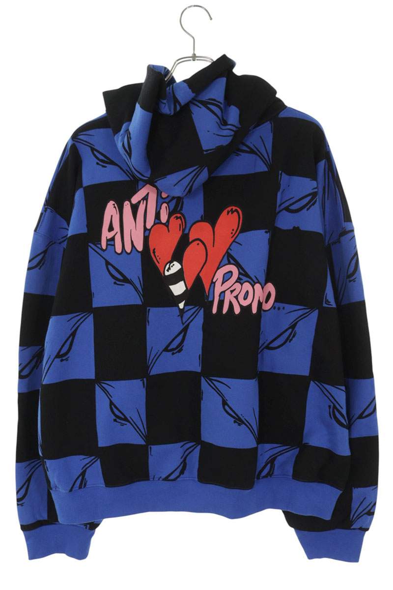 ANTI PROMO MATTY BOY Print Pullover Hoodie Blue Size XL