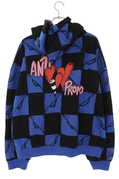 ANTI PROMO MATTY BOY Print Pullover Hoodie Blue Size XL