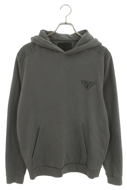 PRADA Rubber Logo Print Nylon Panel Hoodie Gray Size XL