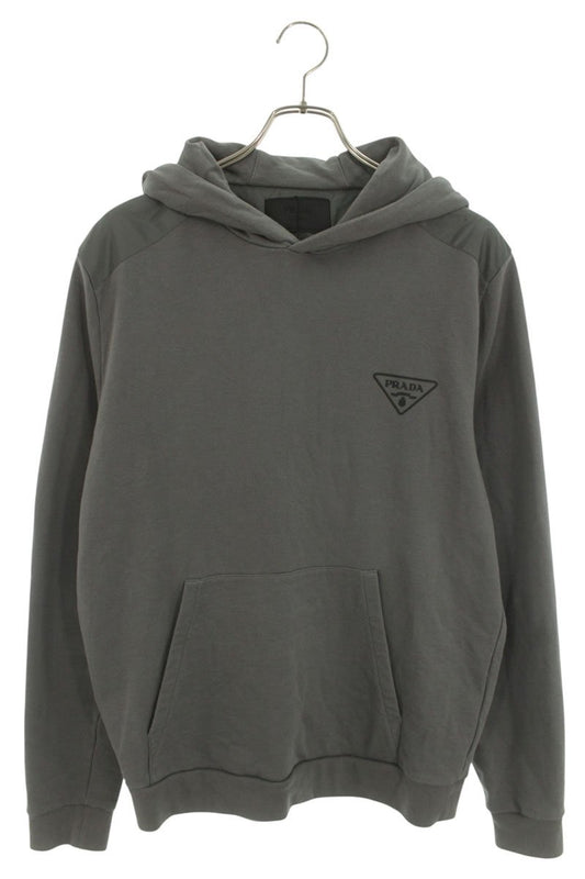 PRADA Rubber Logo Print Nylon Panel Hoodie Gray Size XL