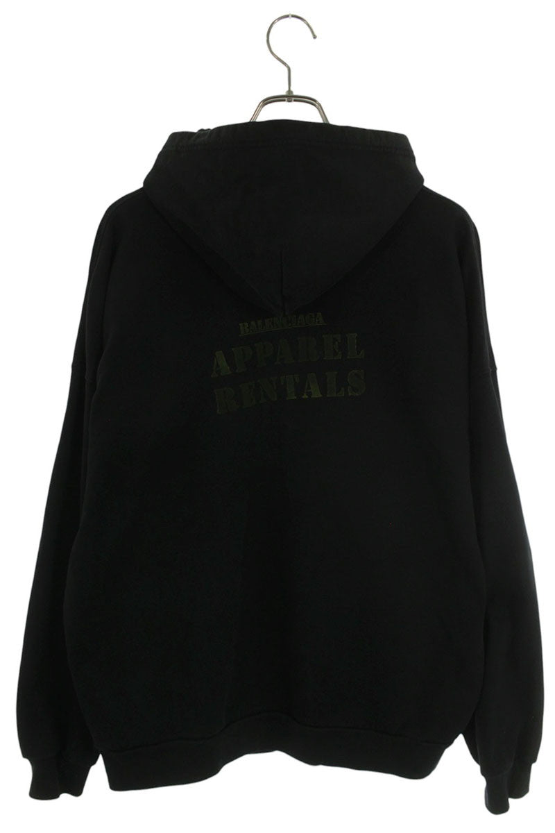 BALENCIAGA Back Stencil Print Cotton Hoodie Black Size XS