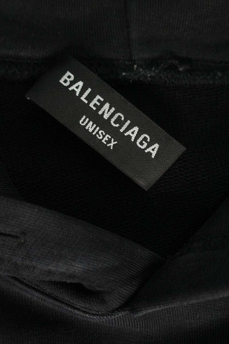 BALENCIAGA Back Stencil Print Cotton Hoodie Black Size XS
