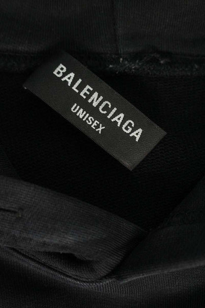 BALENCIAGA Back Stencil Print Cotton Hoodie Black Size XS