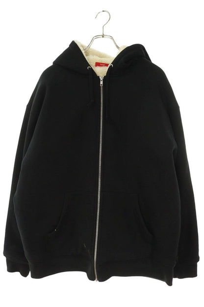 SUPREME Faux Fur Lined Zip Hoodie Black Size L