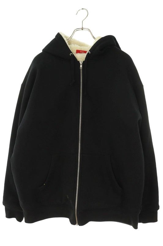 SUPREME Faux Fur Lined Zip Hoodie Black Size L
