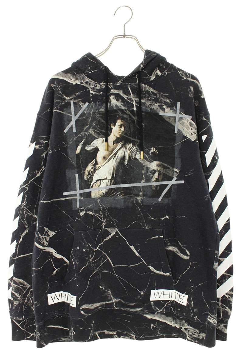 OFF-WHITE CARAVAGGIO MARBLE Front Print Hoodie Size L