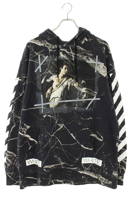 OFF-WHITE CARAVAGGIO MARBLE Front Print Hoodie Size L