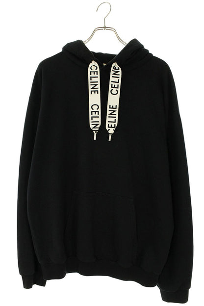 CELINE Logo Drawcord Pullover Hoodie Black Size XL