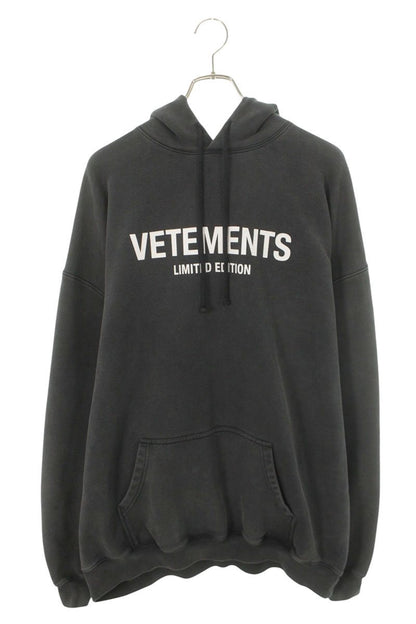 VETEMENTS Logo Print Cotton Blend Hoodie Dark Gray Size S