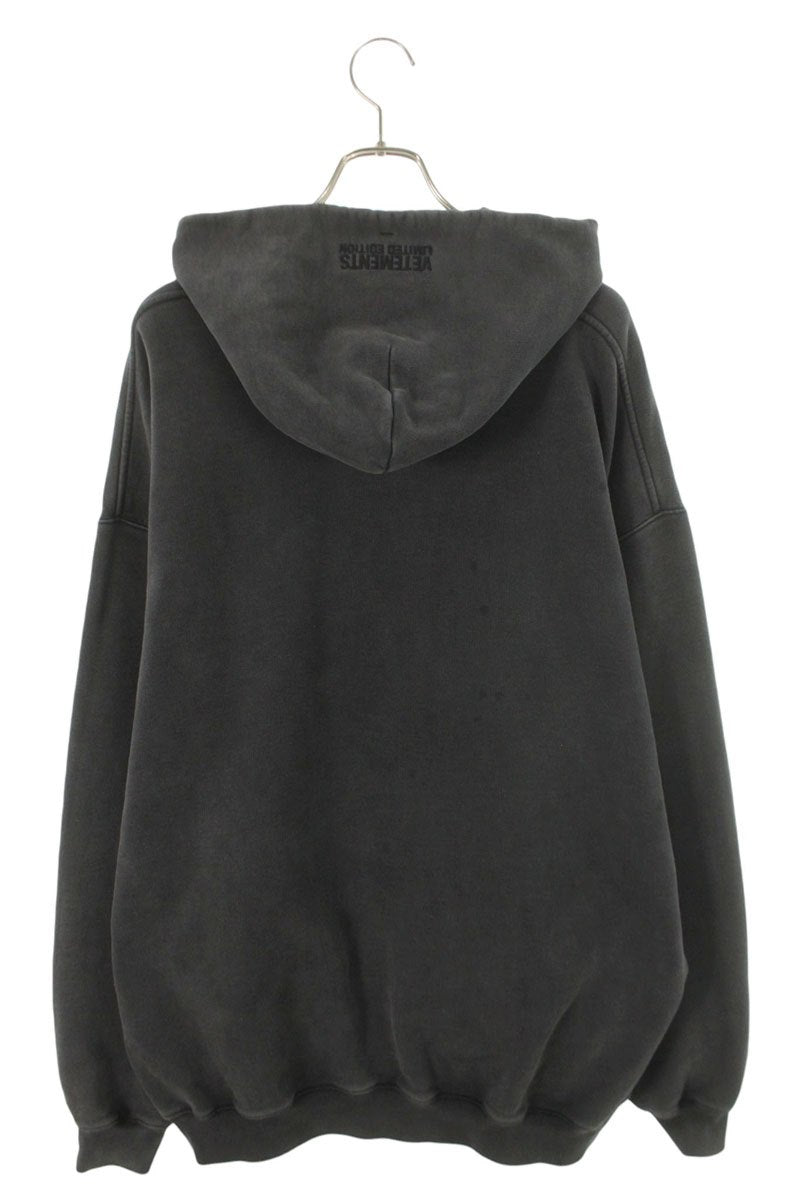 VETEMENTS Logo Print Cotton Blend Hoodie Dark Gray Size S