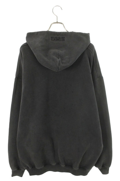 VETEMENTS Logo Print Cotton Blend Hoodie Dark Gray Size S