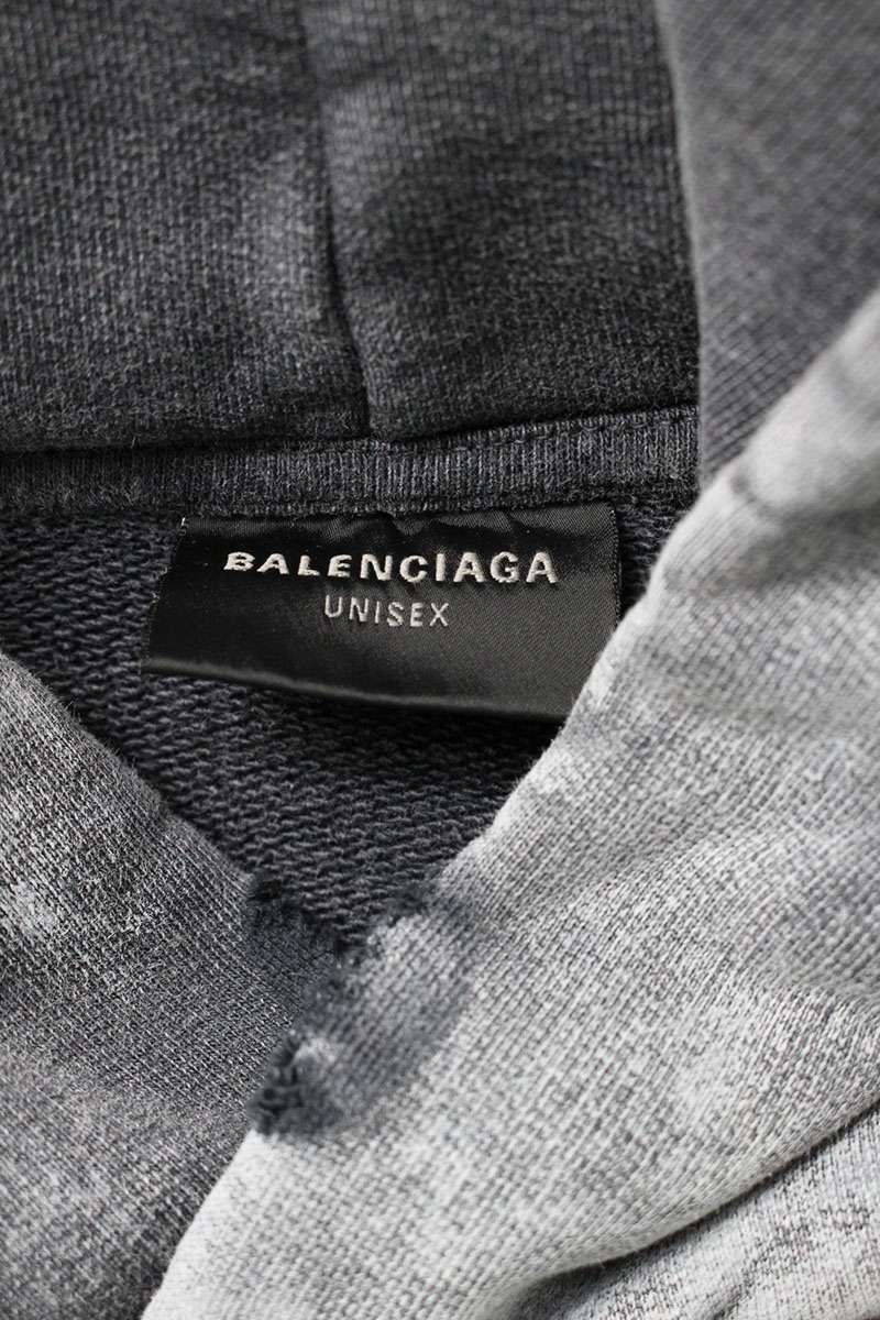 BALENCIAGA Logo Embroidered Paint Treated Hoodie Gray Size M