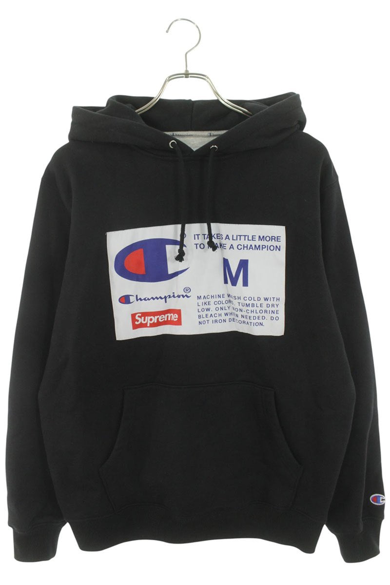 SUPREME 18AW Champion Label Logo Hoodie Black Size M