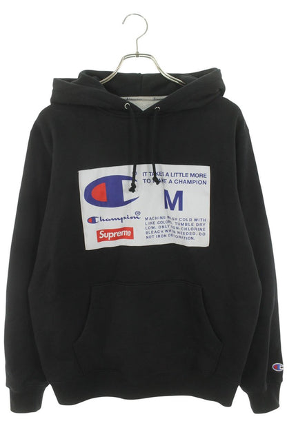 SUPREME 18AW Champion Label Logo Hoodie Black Size M