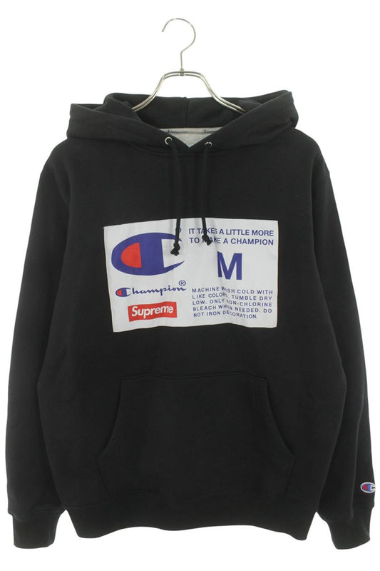 SUPREME 18AW Champion Label Logo Hoodie Black Size M