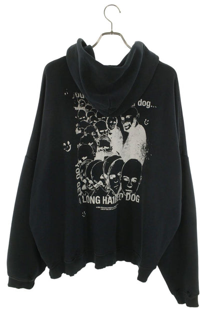 Paly Hollywood Print Design Cotton Hoodie Black Size XL